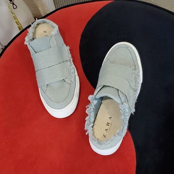 Zara Slip on Canvas Denim Shoes with Stylish Fringe - Picture 2 of 14